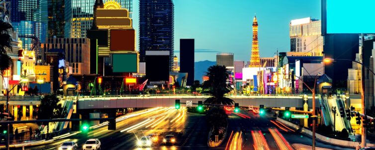 las vegas strip cityscape in nevada sunset