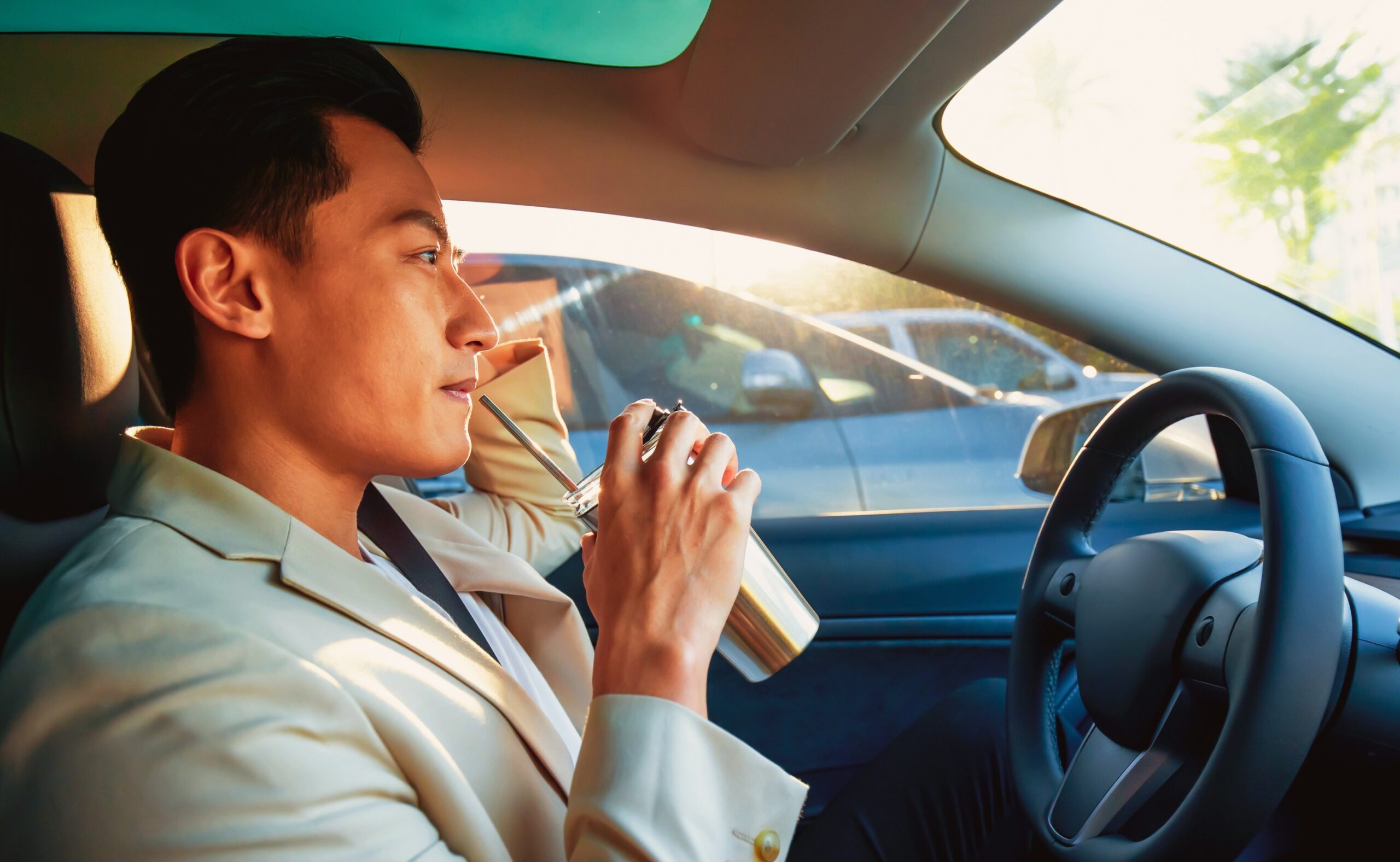 Man on a Smart Self Driving Car