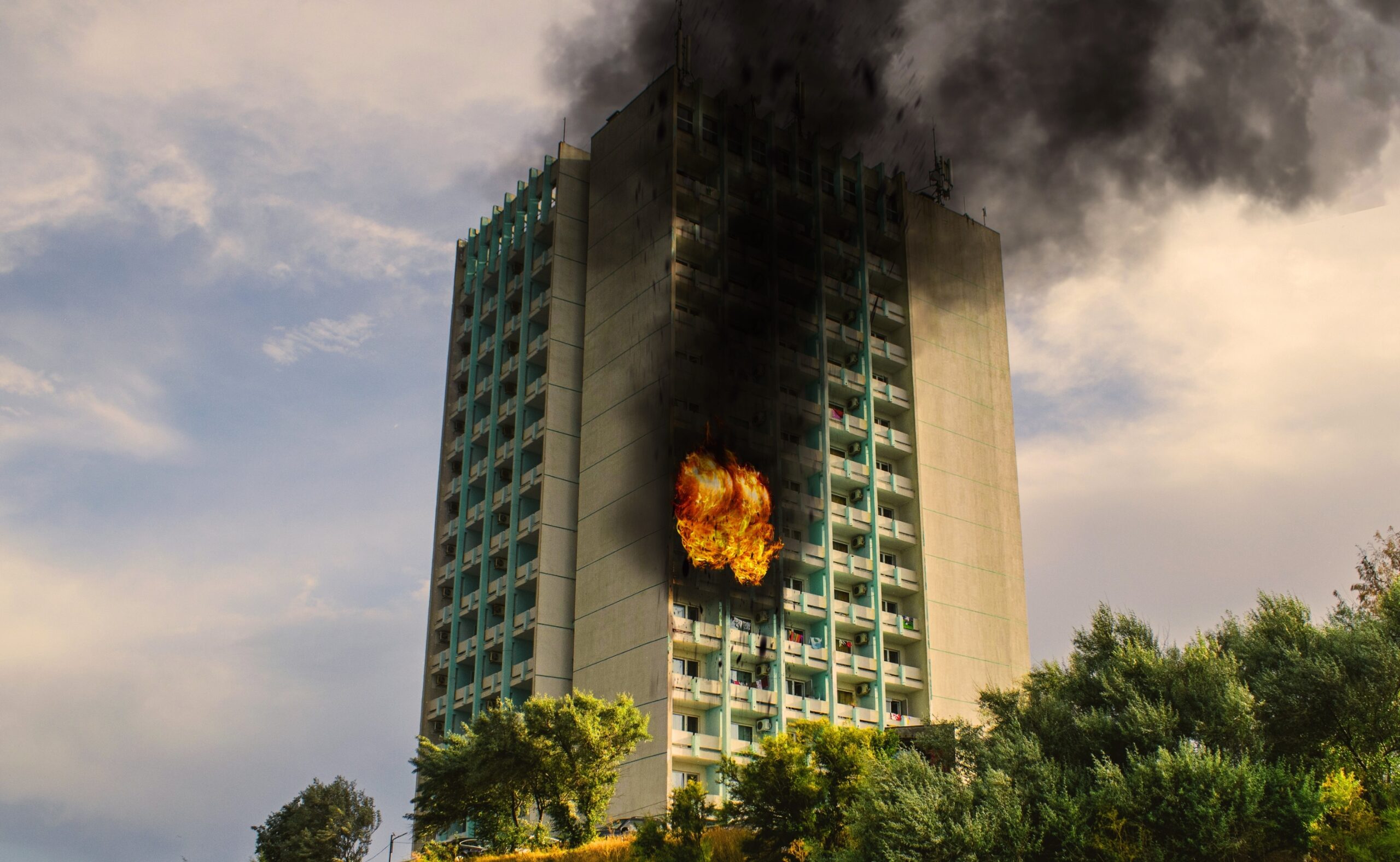Image captured outside of burning hotel