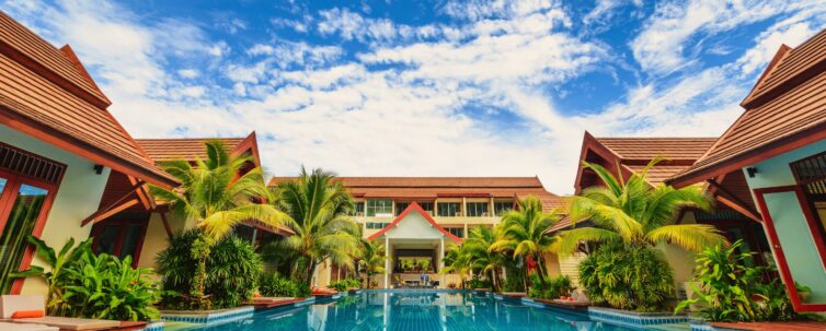 pool surrounded by villas