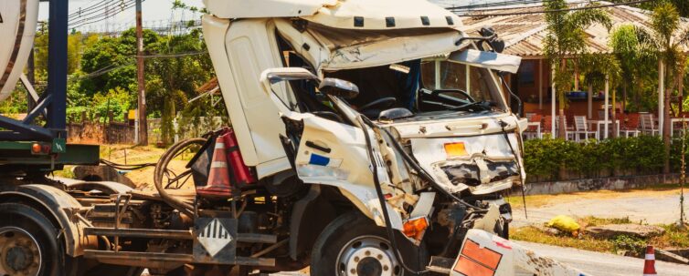 truck with chemical tank accident on the road