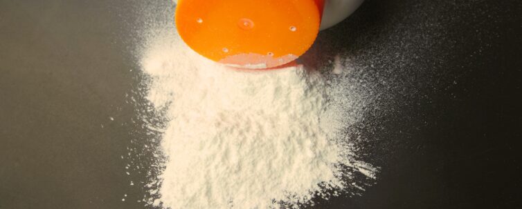Baby powder and bottle close up shot