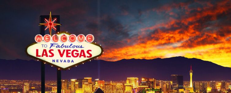 Scenic view of Las Vegas Hotels and casinos with mountain view at the back