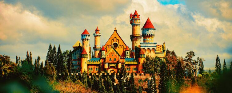 White and Blue Castle Under Cloudy Sky