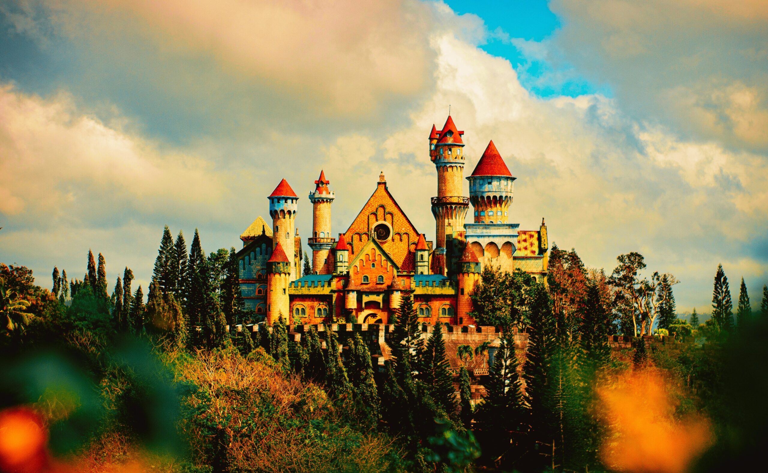 White and Blue Castle Under Cloudy Sky