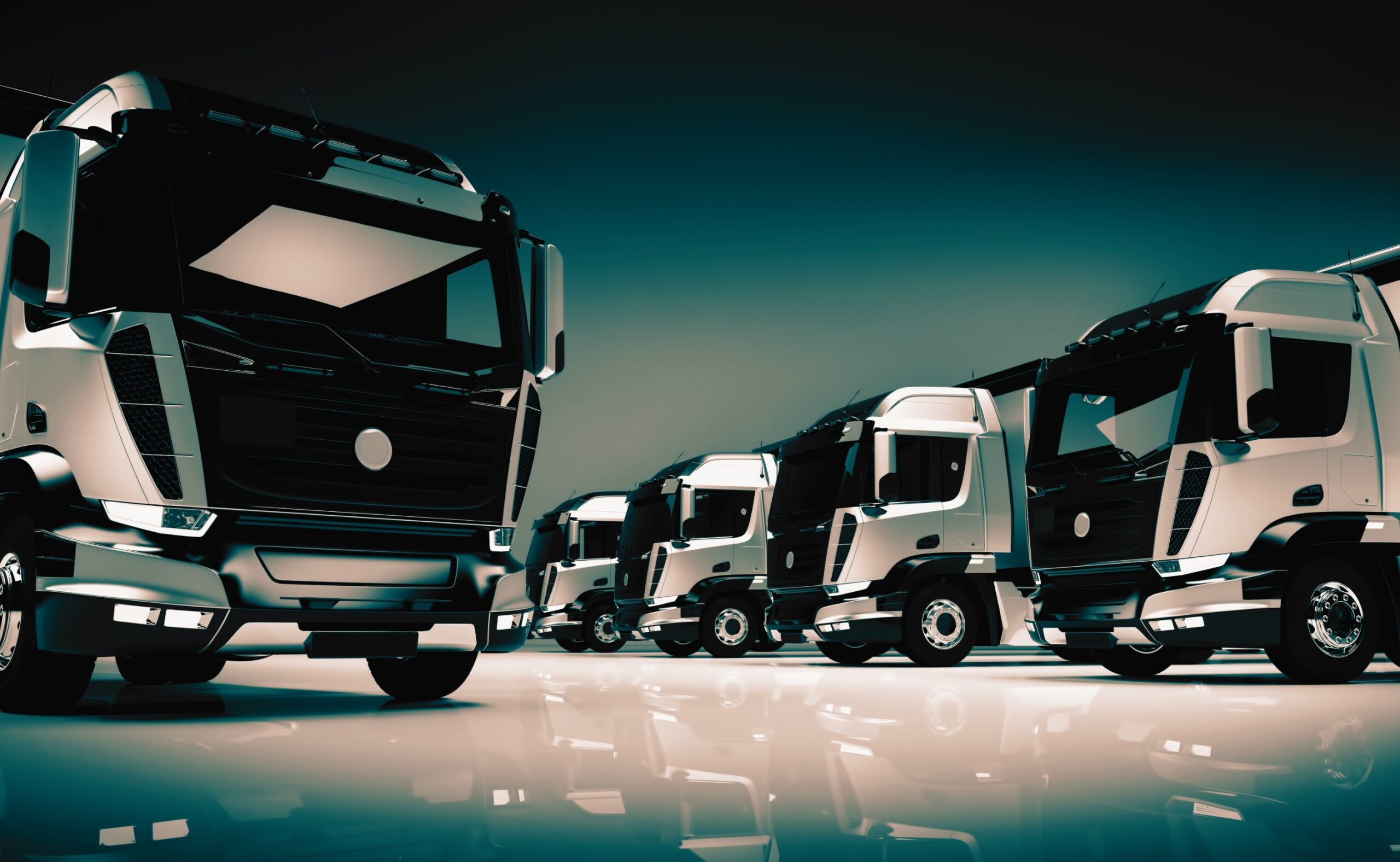 Fleet of modern trucks on light background