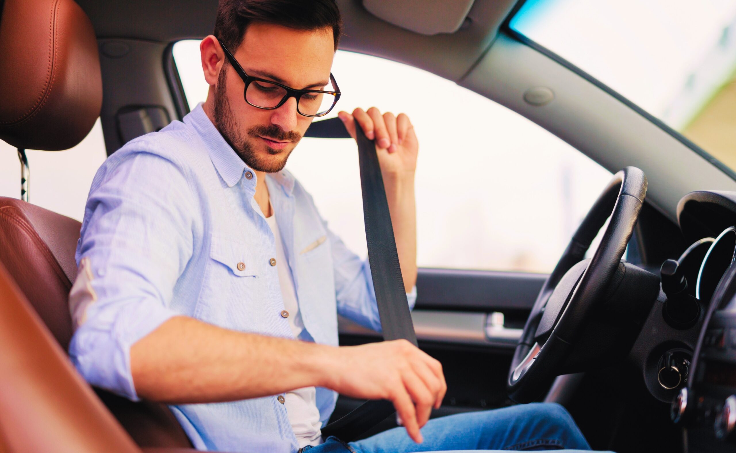 Fasten the car seat belt. Safety belt safety first while driving