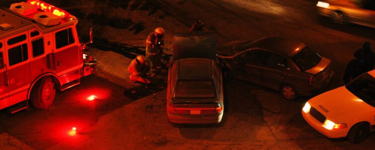 Car accident scene at night