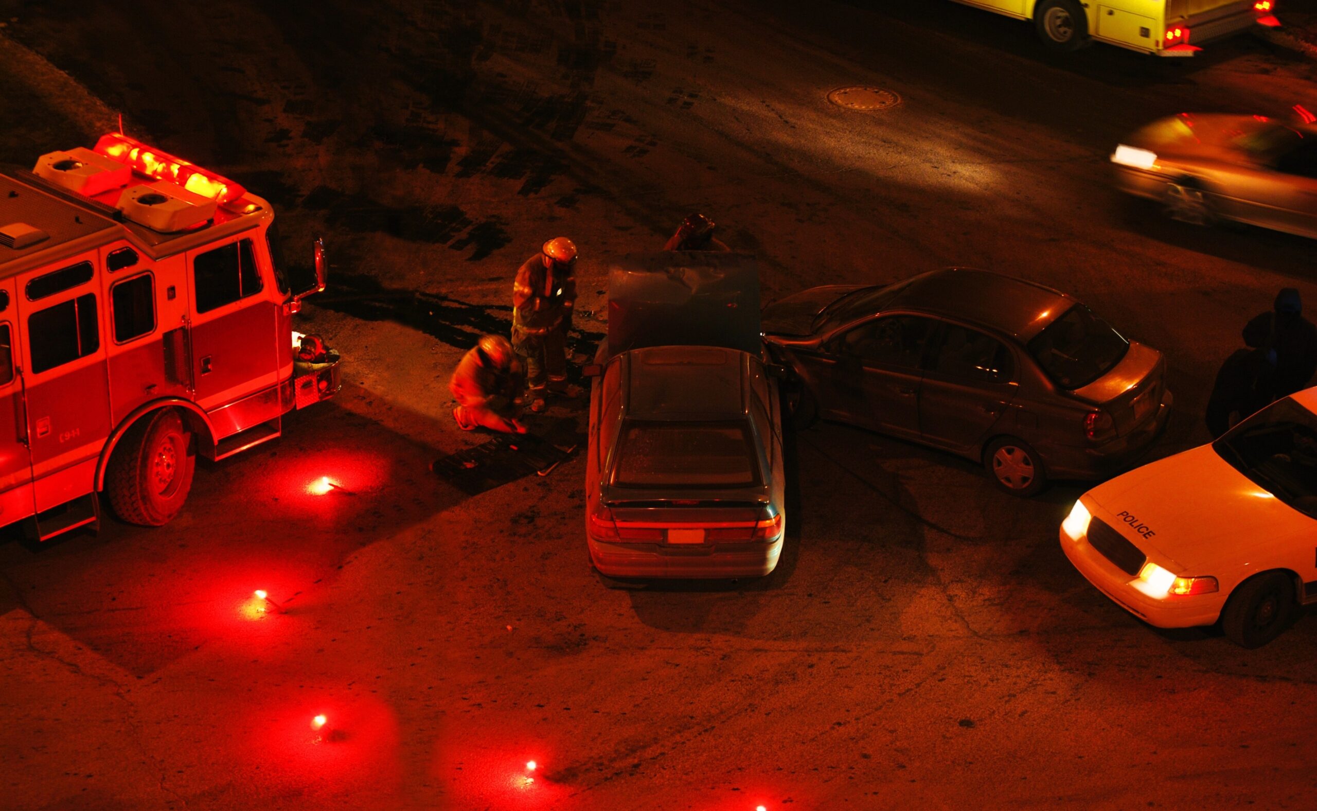 Car accident scene at night