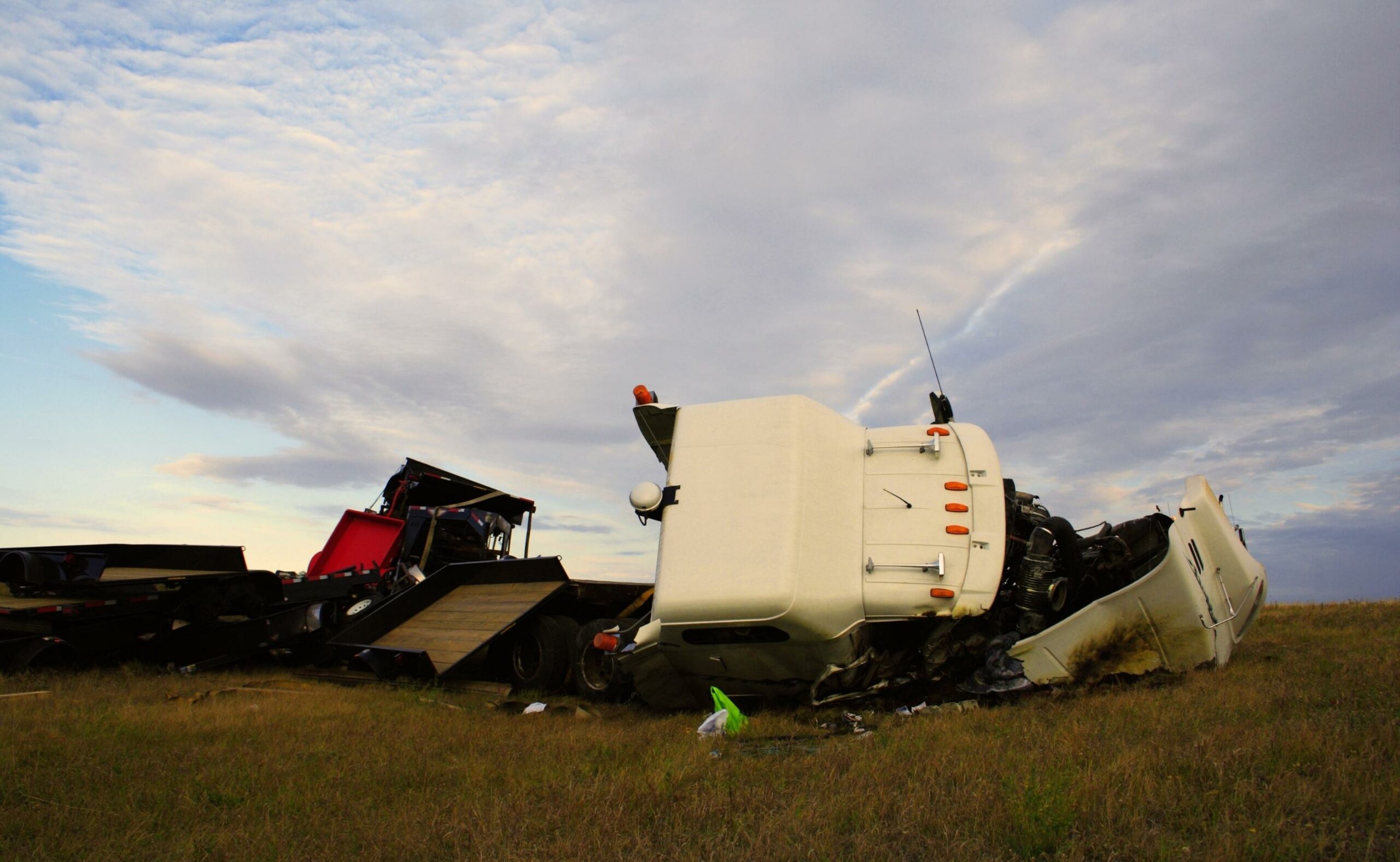 18 wheeler rolled over in the ditch