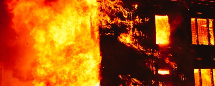 Dangerous building blazing on fire