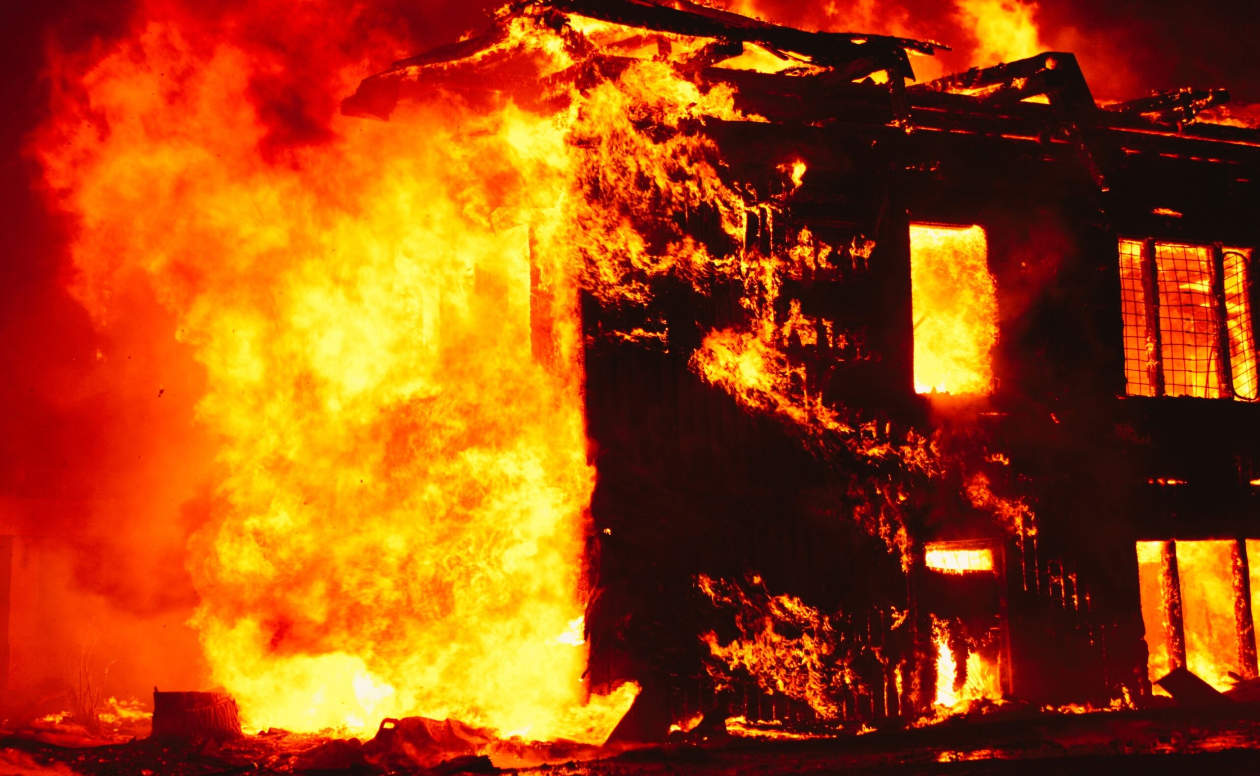 Dangerous building blazing on fire