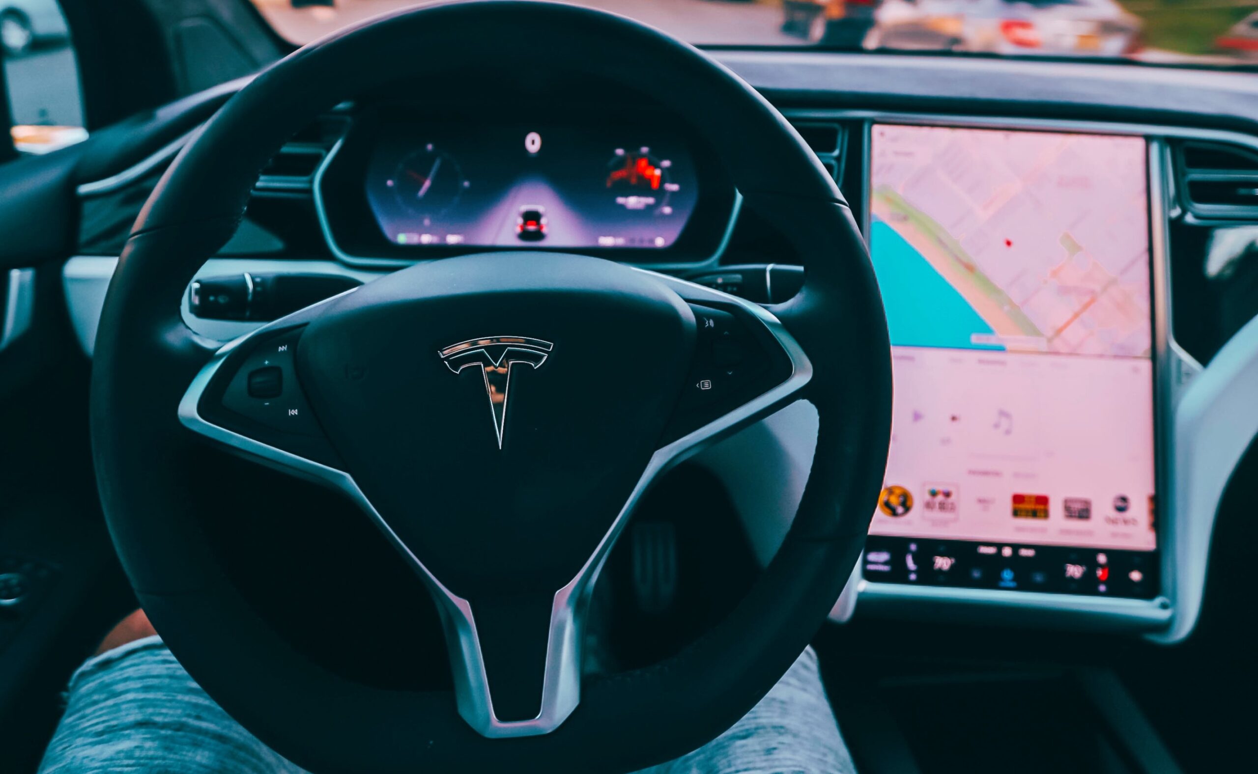 person sitting inside tesla car