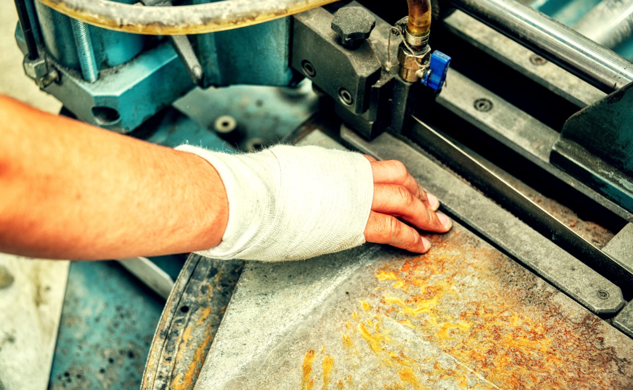 worker's hand with a bandage