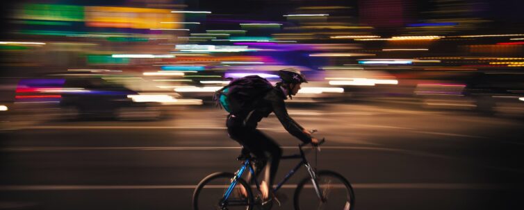 Cyclist Biking at Night