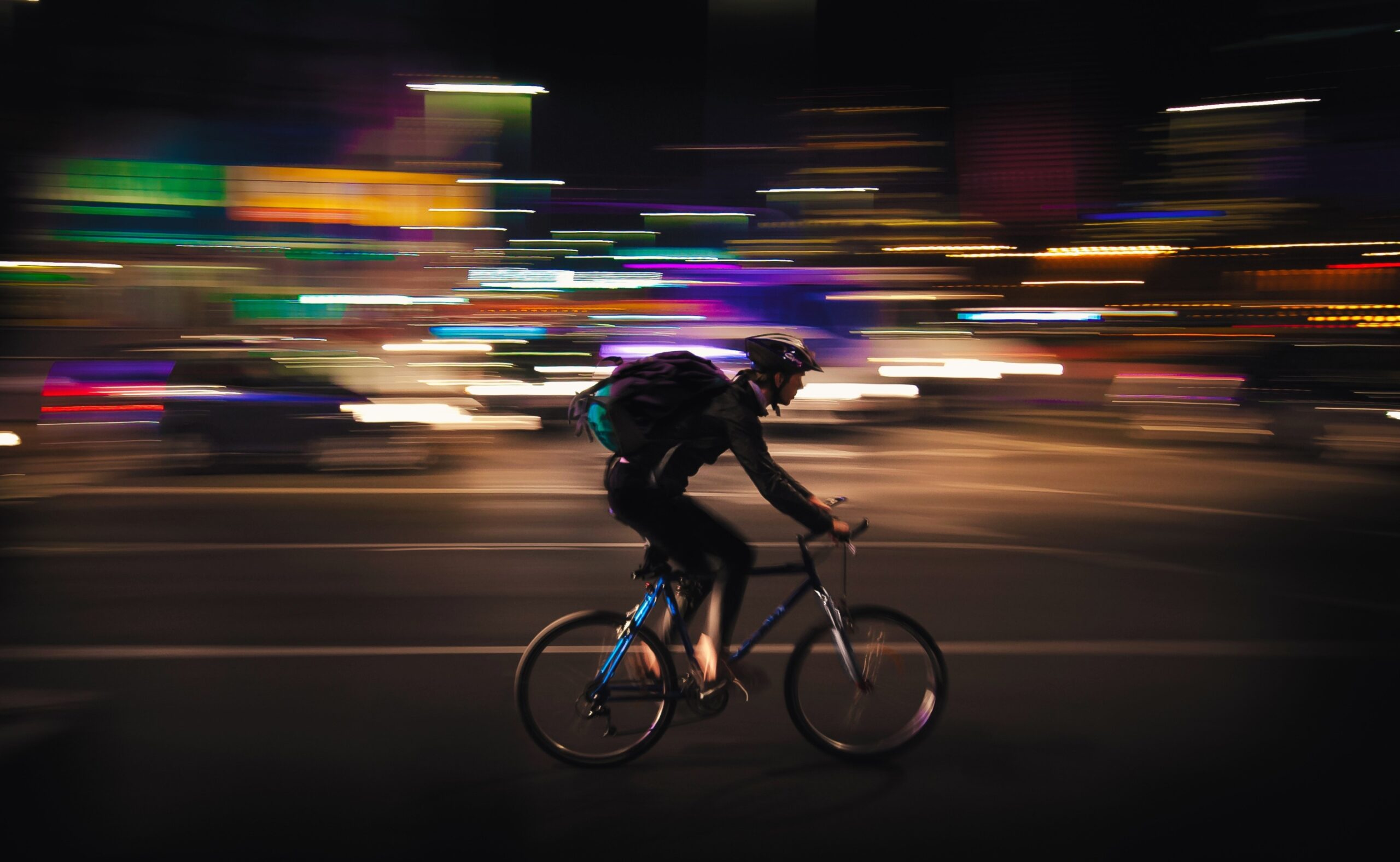 Cyclist Biking at Night