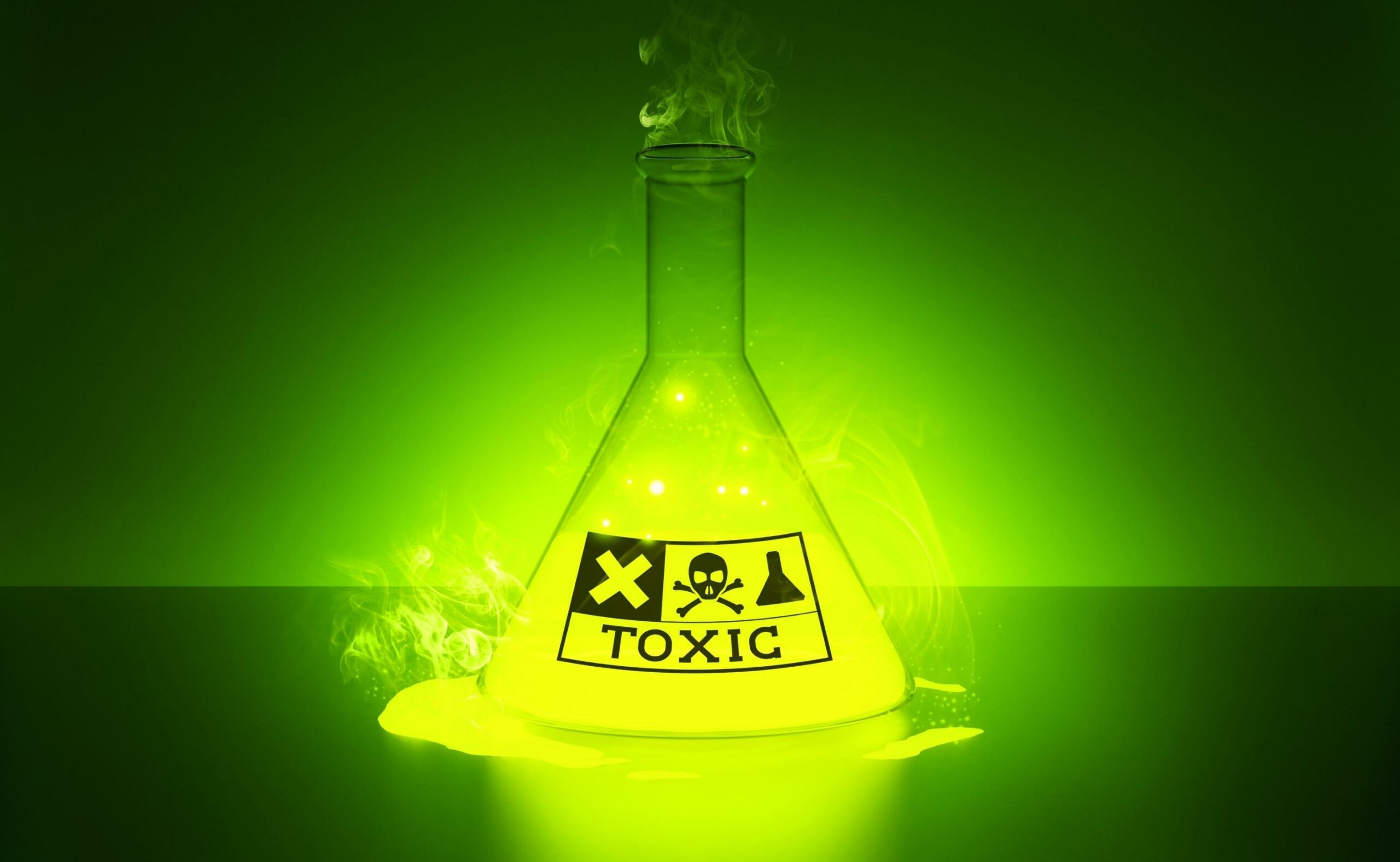 glowing toxic chemical in a bottle