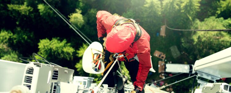 Man going down the ladder
