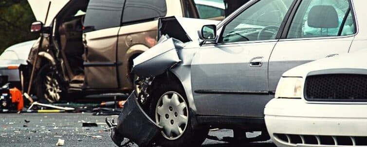 A two vehicle motor vehicle accident with police on scene.