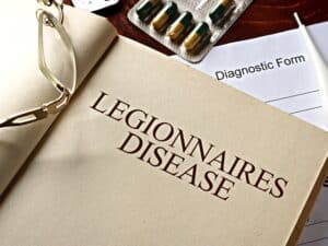 Book with diagnosis legionnaires disease. Medic concept.
