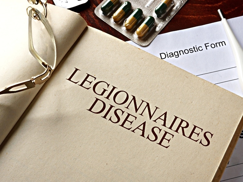 Book with diagnosis legionnaires disease. Medic concept.