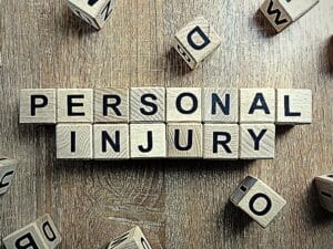 Personal injury text from wooden blocks on desk
